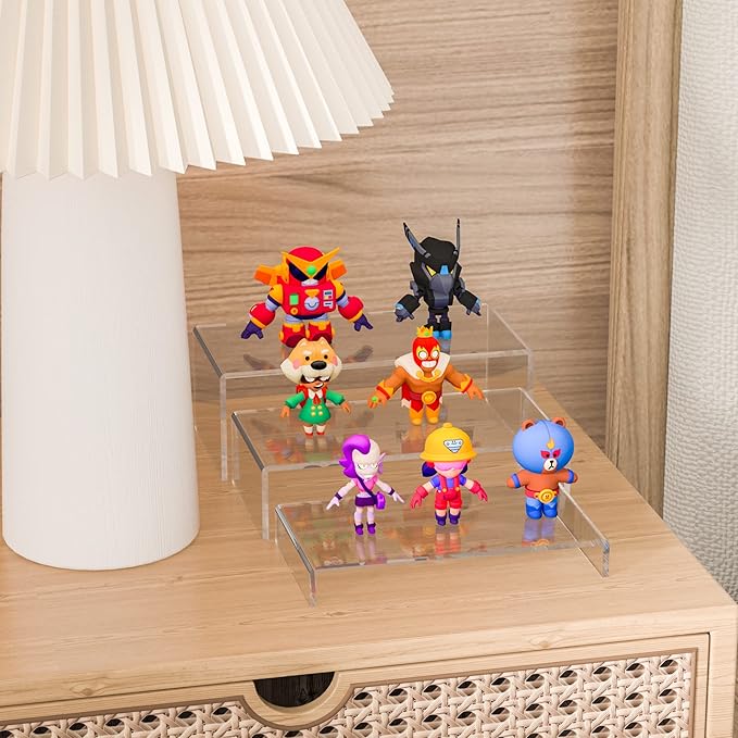 Acrylic Risers Display Stands 3pcs, Rectangular Dessert Table Display Set, Clear Display Shelf for Funko Pop, Collectibles, Retails, Shoes, Plants, Home Decors, Decoration - 7.5''x8''x8.5''