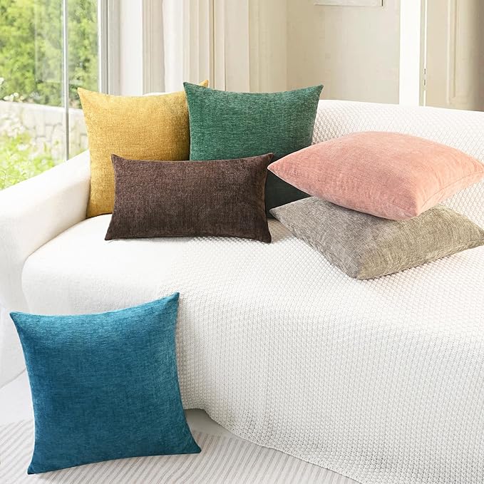 CaliTime Throw Pillow Covers Decorative 24 X 24 Inches Pack of 2 Cozy Chenille Cushion Cases for Couch Sofa Bed Living Room Home Light Taupe