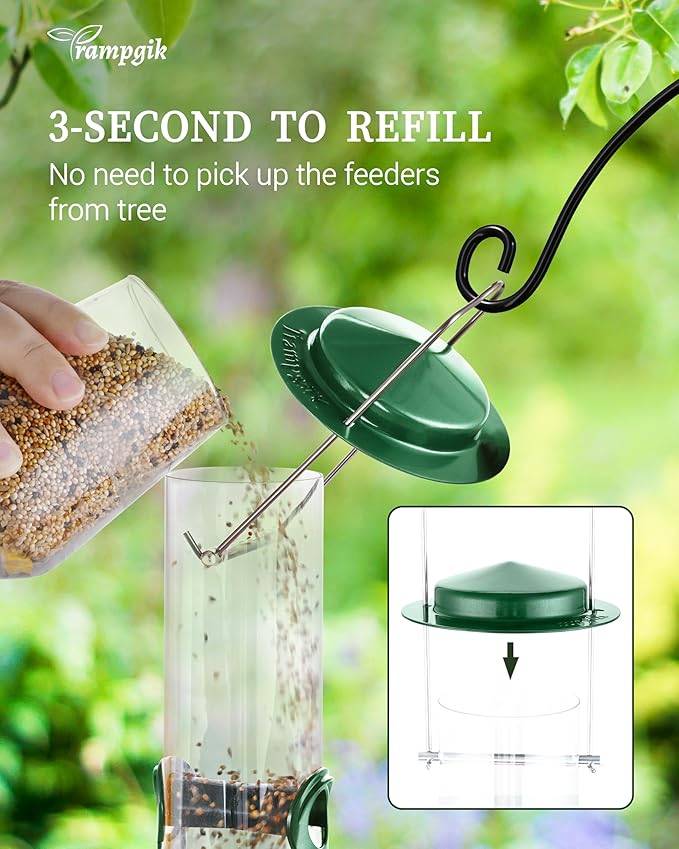 Bird Feeders for Outdoors Hanging,Finch Feeders for Outside,Chew-Proof Hanging Bird Feeder,Rust-Proof Birdfeeder,Squirrel Proof 6 Ports Metal Bird Feeder,14 Inch,1 Pack,Green