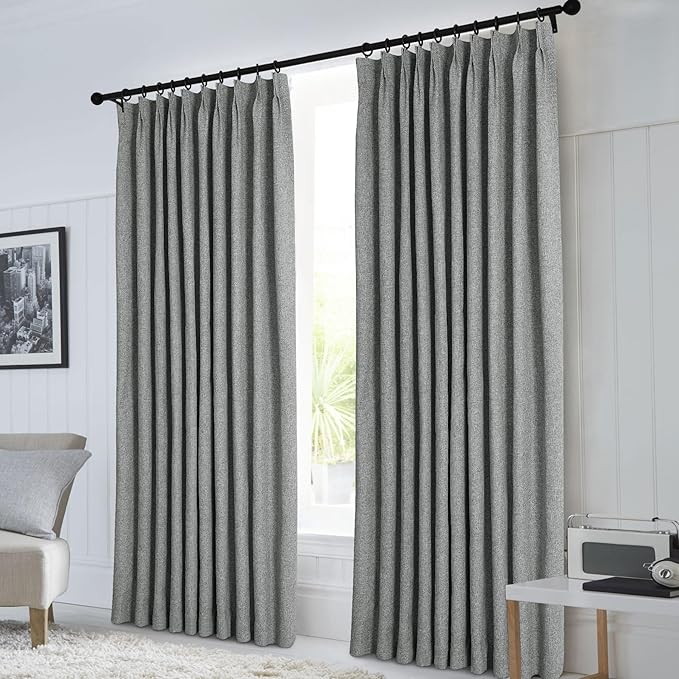 Macochico 120”Wx102”L 100% Blackout Linen Curtains Pinch Pleated Thermal Panels for Sliding Door Bedroom Living Room Farmhouse Shabby Chic Mid Grey Burlap Curtains with Tieback 1 Panel