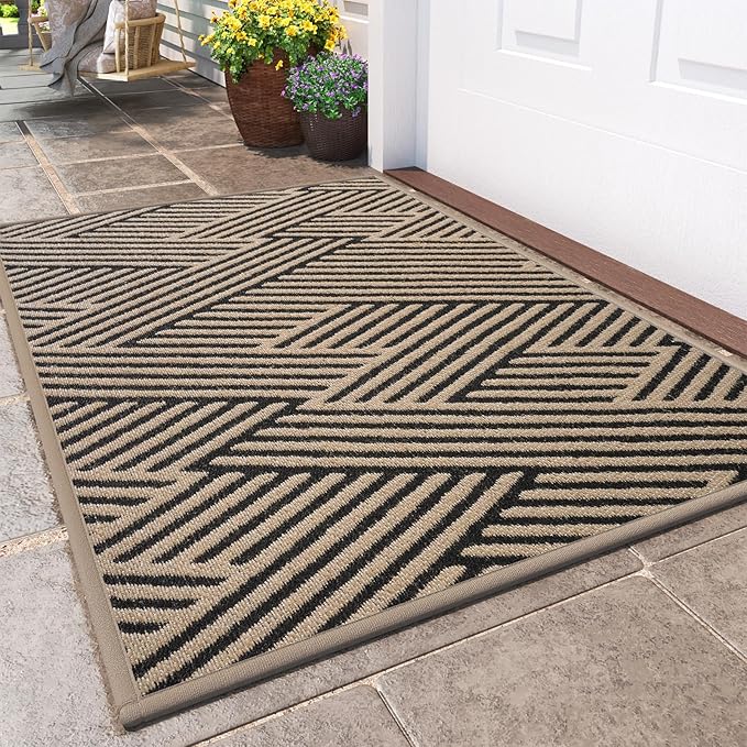 Front Door Mat Outside Entrance, Non Slip Rubber Backing, Trap Dirt and Moisture, Easy Clean Low Profile Welcome Floor Mats for Patio Porch Indoor Outdoor Entry Mat, 31x47 Inch, Brown