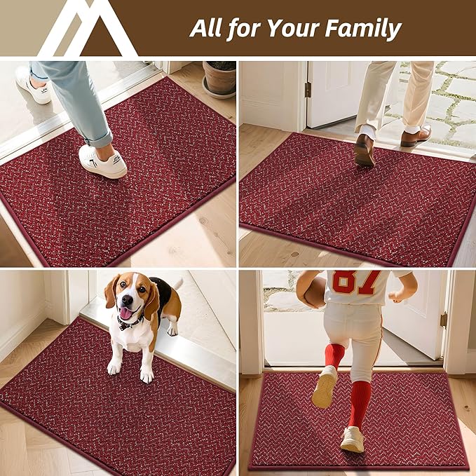 COSY HOMEER-Door-Mat 36"x60" Non Slip Absorbent Entryway Rugs Dirt Trapper Doormats Washable Entrance Mats Low Pile Welcome Floor Mat for Front Back Door and Entry Mats,Red