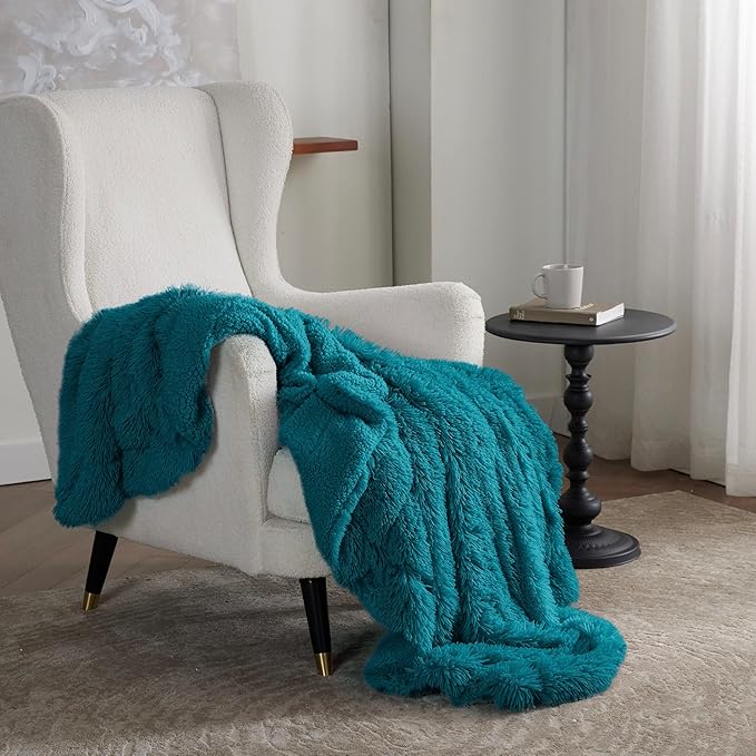 Bedsure GentleSoft Fluffy Turquoise Teal Throw Blanket, Teal Decor Cozy Gifts for Women Men, Soft Fuzzy Sherpa Fleece Plush Thick Warm Faux Fur Throws for Couch, Aqua Blanket Gifts for Mom, 50x60