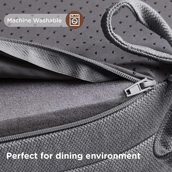 Codi Dining Chair Cushions 4 Pack, Thick Chairs Pads for Indoor Kitchen Room - Washable, Non-Slip Seat Cushion with Ties, 16.5"x16.5"x 3.5", Set of 4, Grey