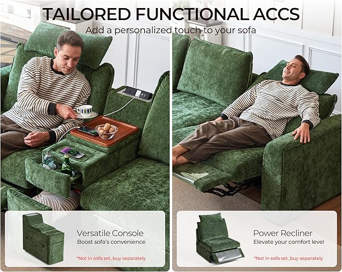 Oversized Modular Sofa Comfy Cloud Couch with Storage, Extra Deep Plush Sectional Sofa Set for Living Room, Covers Washable, Chenille, Olar (Green, 6-Seater with 3 Ottomans, Sleeper)