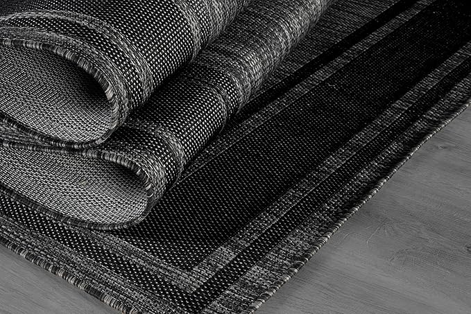 Beverly Rug Large Outdoor Rug 10x14 Modern Bordered Area Rugs for Indoor and Outdoor Patio Deck Porch Garden Waterproof Weather Sun Resistant Washable Outside Carpet (10 x 14 Black)