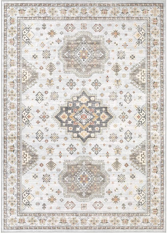Washable Area Rugs for Living Room -10x13 Neutral Vintage Distressed Floral Farmhouse Boho Large Soft Floor Rug Indoor Non Slip Carpet for Living Room Bedroom Dining Room Office-Blue Brown