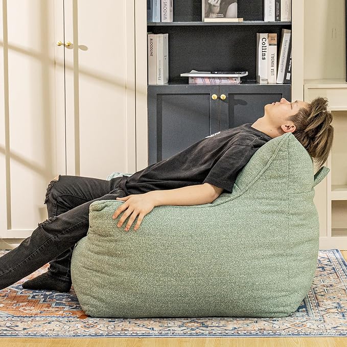 Bean Bag Chair for Adults, Comfy Tufted Bean Bag Chair Sofa with Armrests, Lazy Beanbag Chair with Foam Filler Stuffed Bean Bag Couch Sofa for Reading in Bedroom, Living Room and Dorms