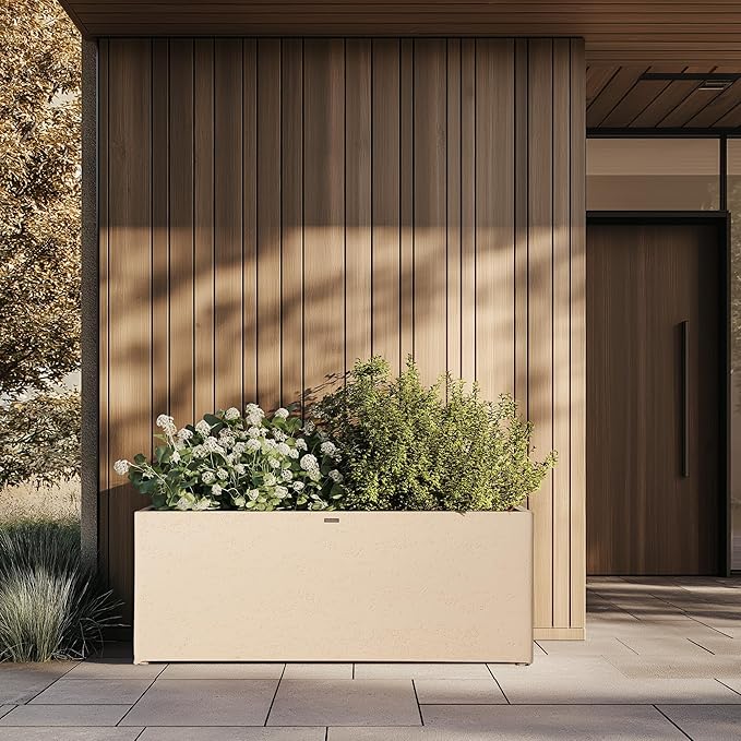 42 Inch Rectangular Concrete Planter（42Lx14Wx15H，58 Pounds）,Durable All-Weather Use with Drainage Holes,Large Rectangular Planter for Outdoor Indoor Plants
