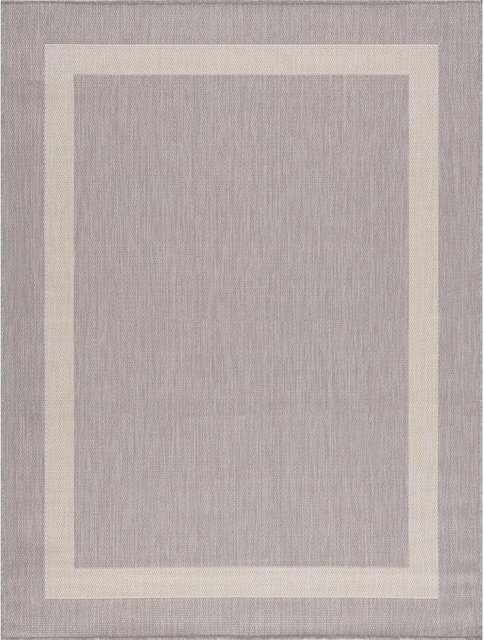 CAMILSON Outdoor Rug 5x7,Modern Outside Rugs for Patios Porches Waterproof Durable Washable Non-Shedding, Easy-to-Clean Indoor Outdoor Area Carpet (5 x 7, Bordered - Gray/White)
