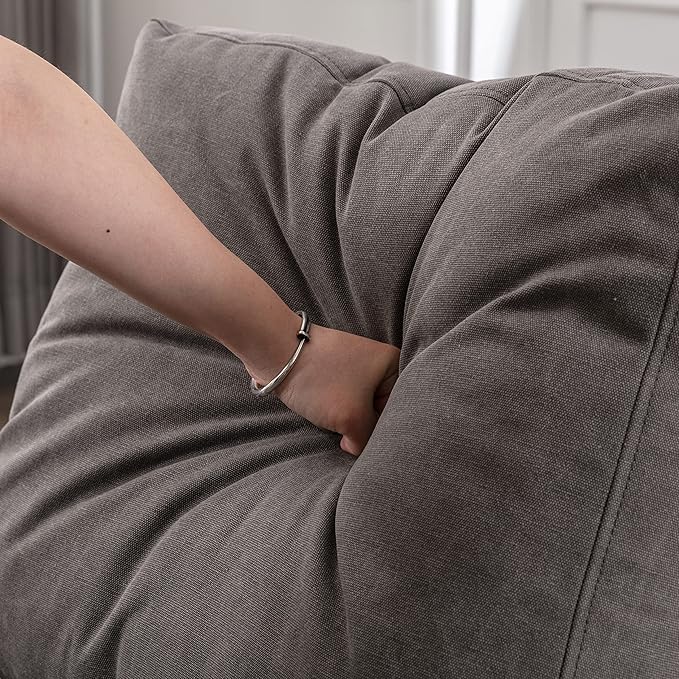 chairus Mid-Century Modern Accent Chair with Ottoman, Linen Fabric Armchair with Wood Legs Comfy Upholstered Single Sofa Chair for Living Room/Bedroom/Lounge, Grey