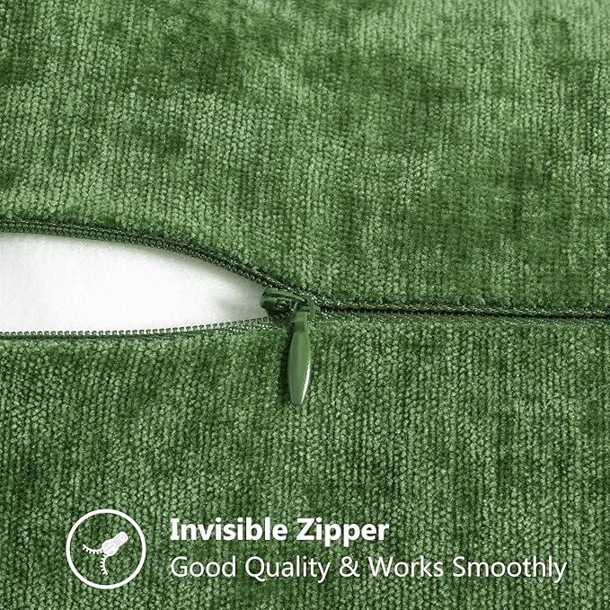 decorUhome Fall Chenille Soft Throw Pillow Covers 26x26 Set of 2, Farmhouse Velvet Neutral Decorative Euro Pillow Covers with Stitched Edge for Couch Sofa Bed Home Decor, Forest Elf