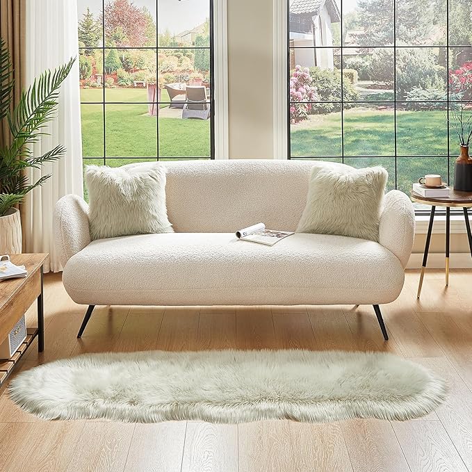 AMTOVO Faux Sheepskin Rug, Light Grey Ultra Soft Fluffy Shag Area Rug, 2 x 6 ft Faux Fur Rug for Bedroom Sofa Throw Cushion Room Decor, Sheepskin