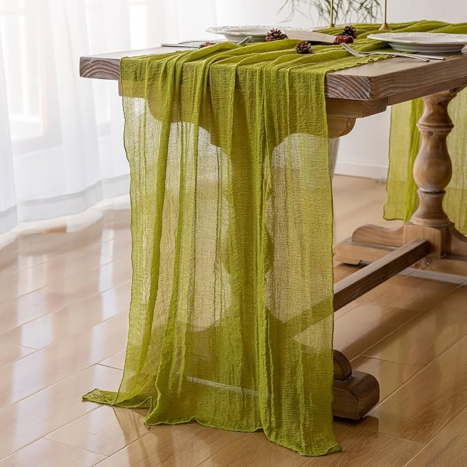 3pcs Moss Green Cheesecloth Table Runner Gauze 120 Inch 10 FT Rustic Boho Cheese Cloth Runner for Wedding Baby Shower Bridal Shower Birthday Party Long Sheer Home Decorations