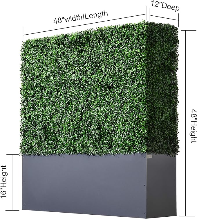 AGPL Upgraded Artificial Boxwood Hedge Wall with Gray Color Planter Room Divider and Privacy Wall Backdrops (48" H 48" W 12" D)
