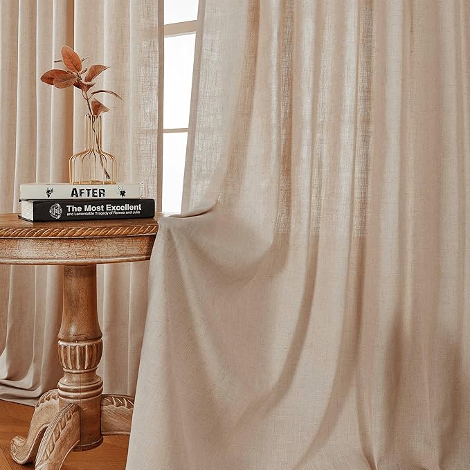 Joydeco Linen Curtains for Living Room,Light Filtering Rod Pocket Back Tab Semi Sheer Drapes Window Long Curtains 72 inches Long Sheer Bliss