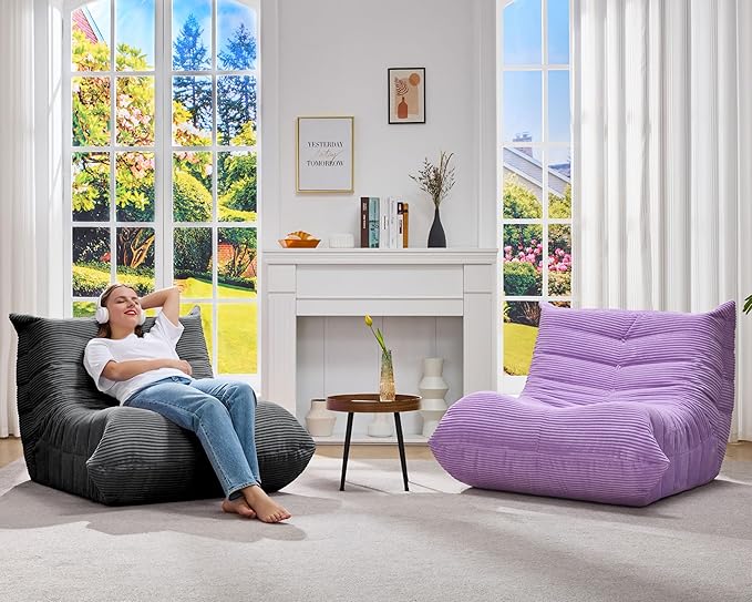 Bean Bag Chairs for Adults Giant Bean Bag Chair Memory Foam BeanBag Chair Big Bean Bag Sofa with Filler Faux Fur Fireside Beanbags Lazy Sofa for Living Room Bedroom Dorm Office (Grey Corduroy)