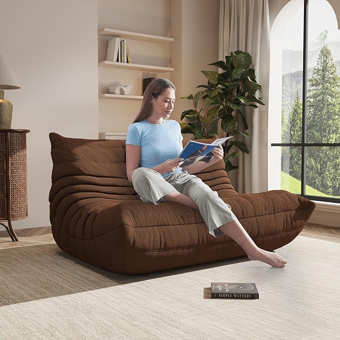 Bean Bag Chair, Oversized Loveseat Fireside Chair for Adults, 2 Seater with Memory Foam Filled, Lazy Sofa Lounge Floor Sofa for Living Room, Bedroom, Office, No Assembly Required. (Coffee)