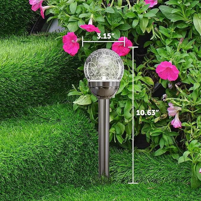 GIGALUMI Solar Outdoor, Cracked Glass Ball Solar Garden Lights, Color Changing Lights Outdoor,Garden LED for Path, Patio, Yard, 3 Pack Pathway