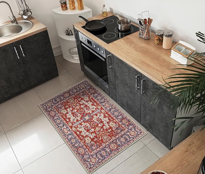 Keen Home Design 2x3 Rug - Machine Washable Entry Rug with Non-Slip Backing, Ideal for Enteryway, Kitchen, Bathroom, Laundry Room - Vintage, Easy Clean, Durable, Low Pile Rug - (2' x 3')