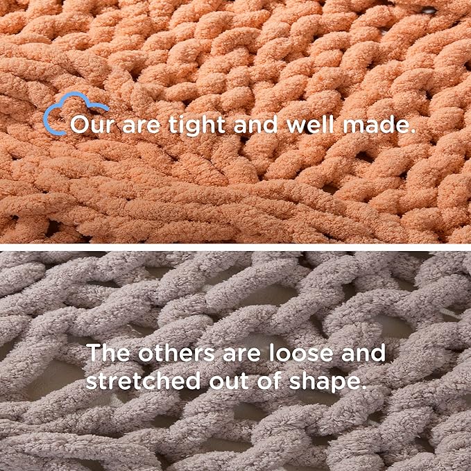 Chunky Knit Blanket Throw - 100% Hand Knitted Chunky Throw Blanket for Couch, Thick and Warm Blanket for Winter, Dark Grey, 50x60 Inches