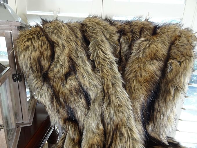 Brown Faux Fur Throw Blanket and Bedspread Caramel and Coffee Colors, Realistic Faux Brown Wolf - Light & Dark Brown Faux Fur - Luxury Throw Blanket, Made in USA, 16406