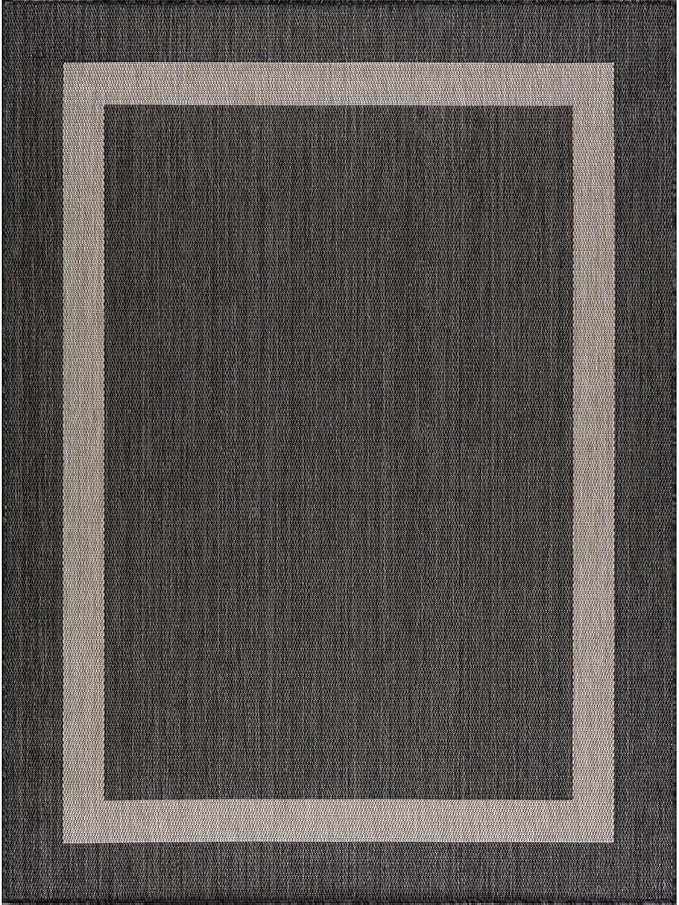 CAMILSON Outdoor Rug 10x14, Large Modern Outside Rugs for Patios Porches Waterproof Durable Washable Non-Shedding, Easy-to-Clean Indoor Outdoor Area Carpet (10 x 14, Bordered - Dark Gray/Light Gray)