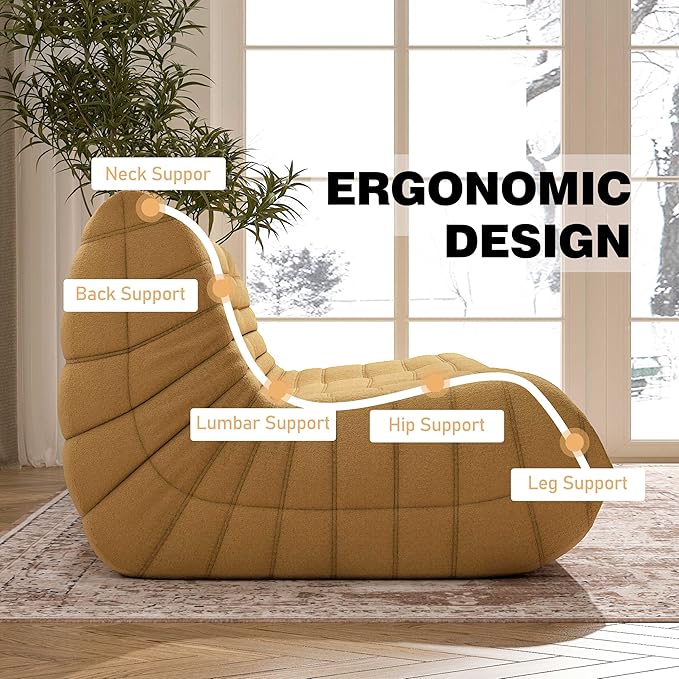 Big Bean Bag Chairs for Adults, 3 Seater Large Bean Bag Chair Sofa, Fireside Chair Lazy Sofa Chair with High Density Comfortable Foam, Modern Bean Bag for Living Room, Bedroom, Office (Yellow)