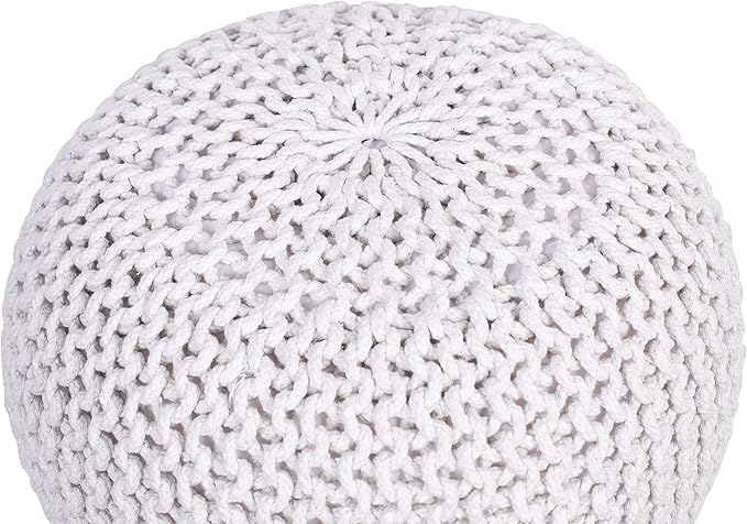 BIRDROCK HOME Round Pouf Ottoman | Cotton Braided Foot Stool with Bean Bag Filling | Boho Foot Rest for Living Room & Bedroom | Compact & Comfortable Seating, Lightweight & Soft | Ivory
