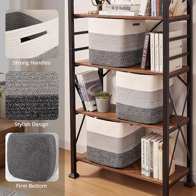 OIAHOMY 13 Kallax Inch Cube Storage Bins, 3-Pack Cotton Rope Woven Baskets for Organizing, Kallax Insert Storage Baskets for Shelves, Baby Nursery, Closet Organizer, 13*13*12.6IN, Gradient Gray