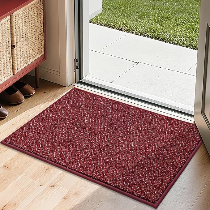 COSY HOMEER-Door-Mat 20" x 32" Non Slip Absorbent Entryway Rugs Dirt Trapper Doormats Washable Entrance Mats Low Pile Welcome Floor Mat for Front Back Door and Entry Mats,Red