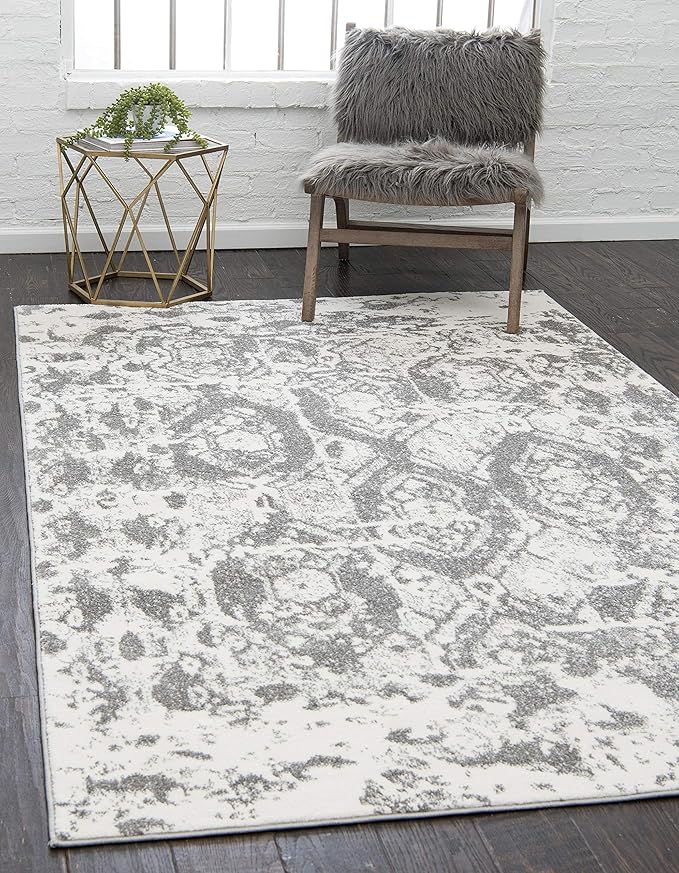 Unique Loom Rosso Collection Vintage, Geometric, Bohemian, Traditional, Distressed, Southwestern Area Rug, Rectangular 9' 0" x 12' 0", Light Gray/Ivory