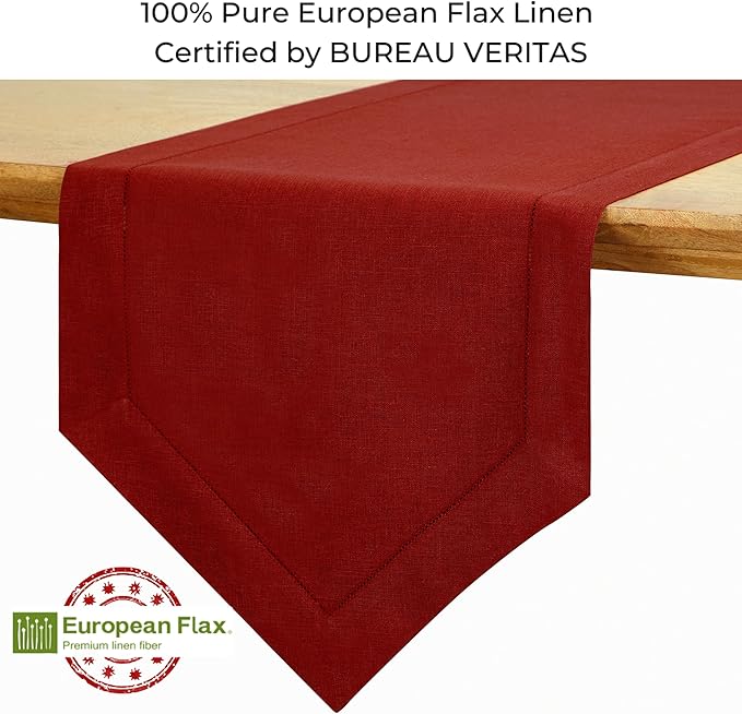 D'Moksha Homes Red Linen Table Runner 72 Inches Long - 100% Pure Linen Diamond Table Runner 14 x 72 Inch for Dining, Fall and Halloween - Machine Washable