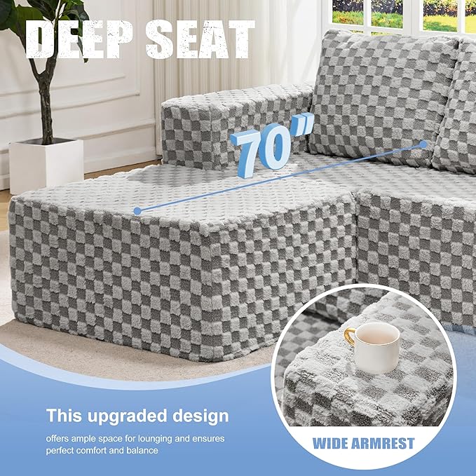Hobestluk Modular Sectional Sofa 3 Seater Modular Sofa Couch (Plush Grey, Loveseat with Chaise)