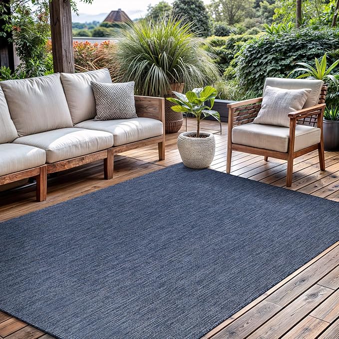 CAMILSON Outdoor Rug 8x10 Modern Area Rugs for Indoor and Outdoor Patios and Porches - Waterproof, Washable, Non-Shedding, Easy-to-Clean Outside Carpet (8 x 10, Solid - Navy Blue)