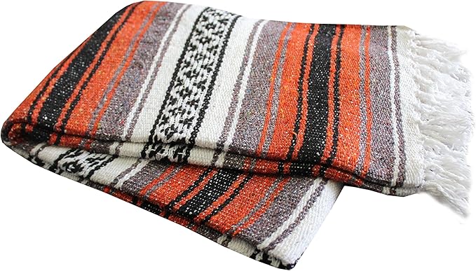 Del Mex Classic Mexican Blanket, Large Authentic Woven Falsa Throw (70"x50"), Artisan Southwest Décor for Beach, Yoga, Outdoors (Terracotta)