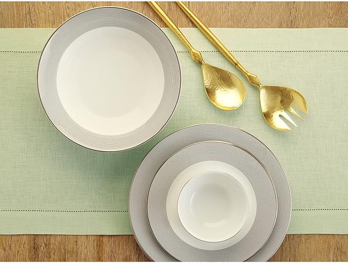 Solino Home Linen Sage Green Table Runner 120 Inches Long - 100% Pure Linen Hemstitch 14 x 120 Inch Table Runner for Dining, Fall, Autumn, Thanksgiving - Classic Hemstitch