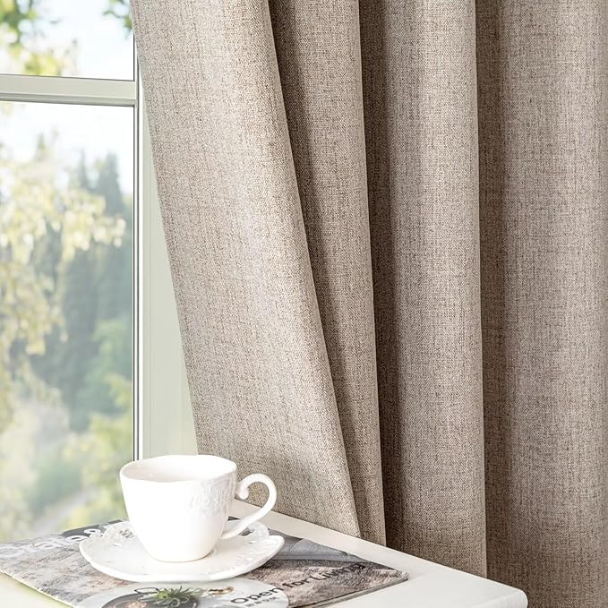 Linen Curtains 84 Inch Length 2 Panels Set, 100% Blackout Curtains Textured Thermal Insulated, Grommet Light Blocking Drapes for Living Room Bedroom Luxury Decor(52W × 84L inch, Linen)