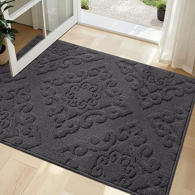 COSY HOMEER-Door-Mat-Non-Slip-Entryway-Rug 32”x48” Absorbent Welcome Mats Washable Dirt Trapper Door Mat Entrance Floor Mats for Front Back Doormats and Wet Shoes,Dark Grey
