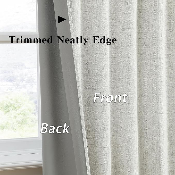 RAIN CITY 132 Inch Blackout Curtains Panels Set,Linen Textured Custom Curtains High Ceiling to Floor Rod Pocket Back Tab Farmhouse Dark Out Window Drapes for Living Room 11ft Length,Natural Cream