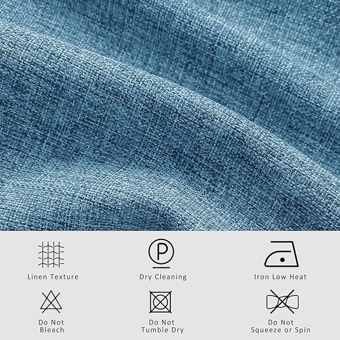 Macochico 100% Blackout Pinch Pleated Linen Curtains 84 Inch Length Thermal Blackout Curtains for Bedroom Living Room Nursery Blue Farmhouse Burlap Curtains with Tieback 52”Wx84”L 1 Panel