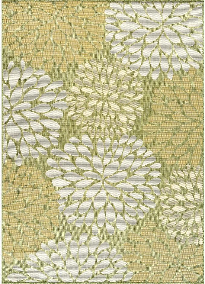 Beverly Rug Outdoor Rug 10x14 Modern Exotic Tropical Leaf Area Rugs for Indoor and Outdoor Patio Deck Porch Garden Water Resistant Washable Outside Carpet (10 x 14 Green)