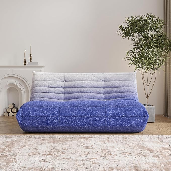 Bean Bag Chair, Loveseat Fireside Chair Bean Bag Sofa Large Bean Bag Chair for Adults, 2 Seater Bean Bag Chairs for Teens with High Density Comfortable Foam, Bean Bag for Living Room (Blue&White)