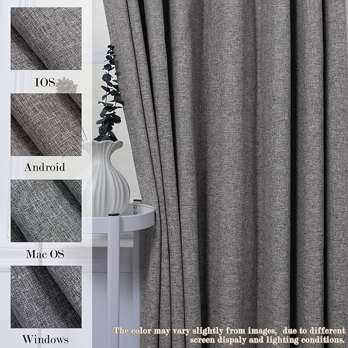 Room Divider Curtains Screen Partitions, Linen Look 100% Blackout Drapery 84 Inches Long, 120" Wide Pinch Pleated Window Drapes, Privacy Protecting, Light Blocking, (1 PC, Gray)