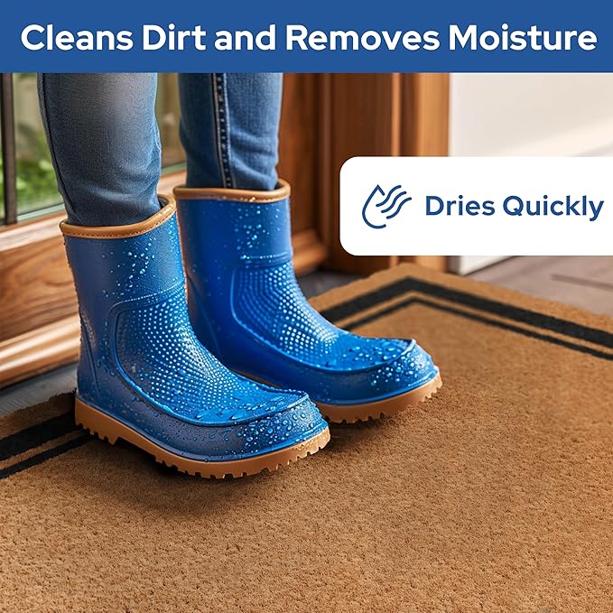 Barnyard Designs Natural Coco Coir Heavy Duty Backing Doormat - Large Cute Non-Slip Front Door Welcome Mat for Outside Entrance or Porch Entry, Brown (30x48, Border)