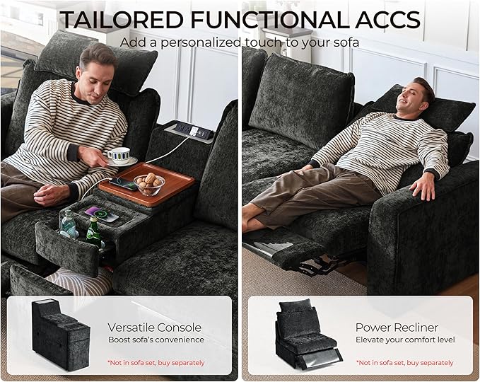 Oversized Modular Sofa Comfy Cloud Couch with Storage, Extra Deep Plush Sectional Sofa Set for Living Room, Covers Washable, Chenille, Olar (Black, 6-Seater with 3 Ottomans, Sleeper)