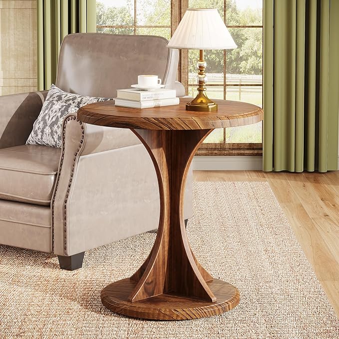 Tribesigns Round End Side Table: Wood Small Sofa Chair Side Table for Living Room, Mid-Century Bedside Nightstand for Bedroom, Accent Table, Easy Assembly, Vintage Brown