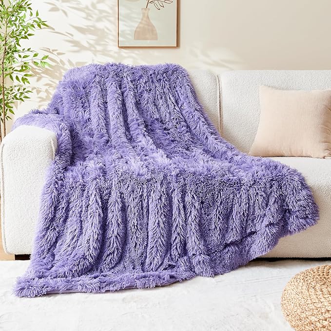 GONAAP Fuzzy Faux Fur Throw Blanket Lavender Super Soft Cozy Plush Fuzzy Shaggy Blanket for Couch Sofa Bed (Lavender, Throw(50"x60"))
