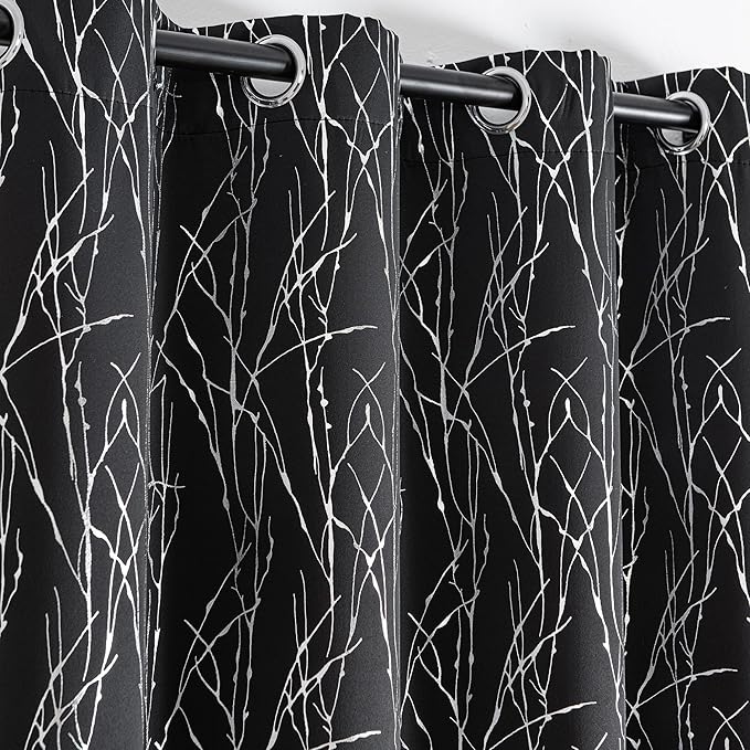 Grommets Blackout Long Window Curtains Black Silver-52W*84L 2PCS Drapes for Bedroom
