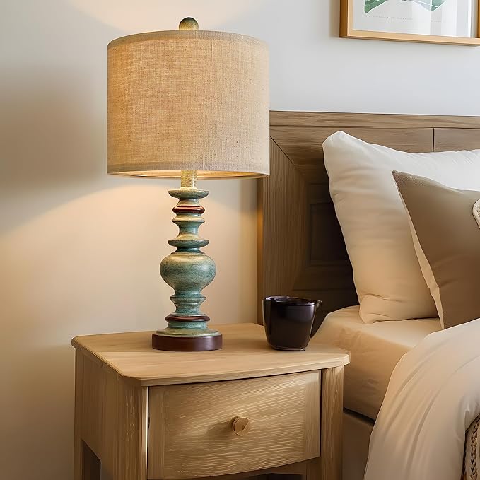 BOBOMOMO 20" Farmhouse Lamps for Bedrooms Set of 2, Retro Side Table Lamps Bedside Lamp for Side Nightstand Living Room（Suitable for Decorating Small Areas）